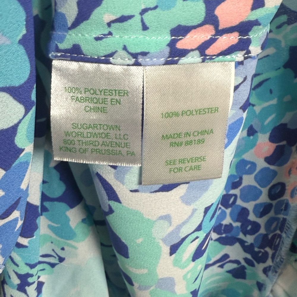 Lilly Pulitzer Savanna Printed Ruffle Hem Blouse in Blue Green Women’s Size S - Picture 10 of 10
